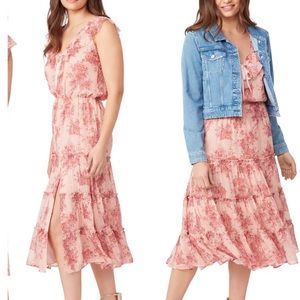 PAIGE Siena Floral Print Silk Sleeveless Dress Peachpink SZ M